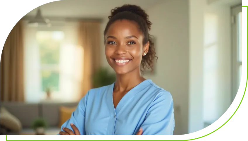 A woman smiles