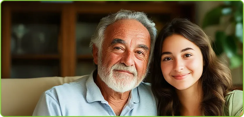 an elderly man and a young woman