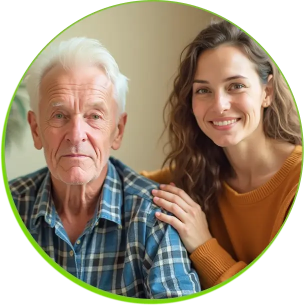 an elderly man and a young woman