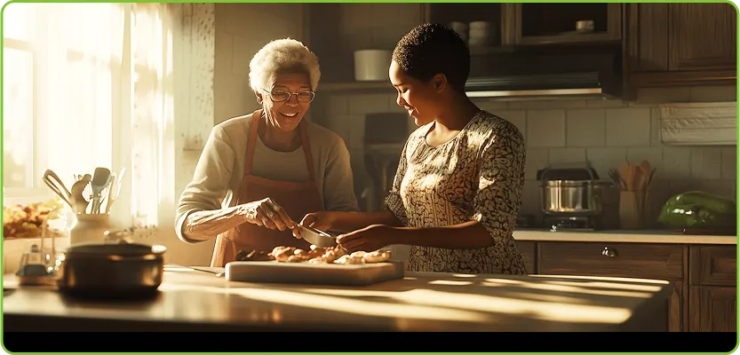 two women cooking in the kitchen