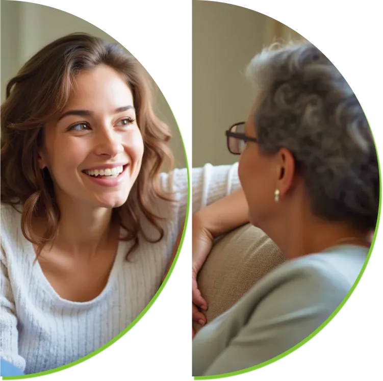 two happy women smile