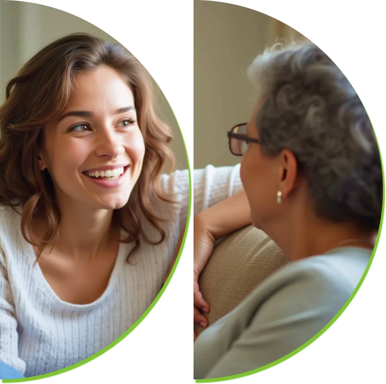 two happy women smile